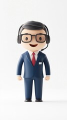 Businessman with a headset, customer service role, 3D character illustration