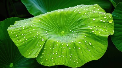 Obraz premium Water Droplets on a Lotus Leaf