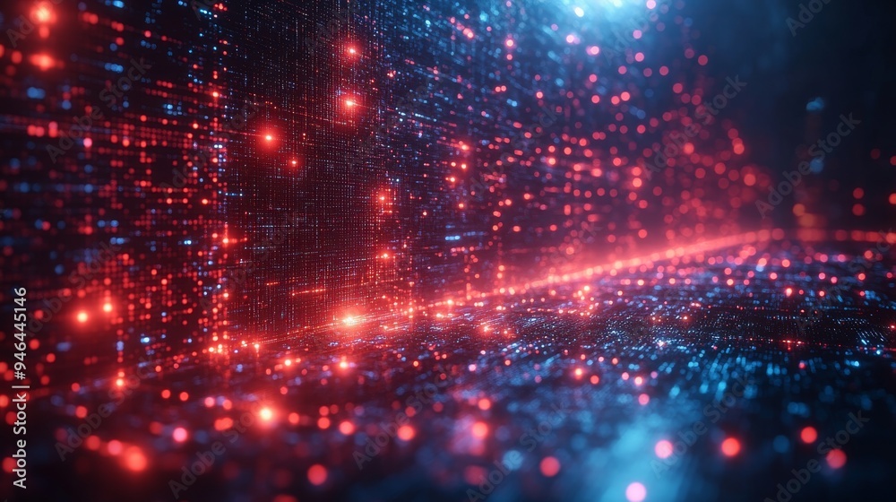 Poster a vibrant holographic display showcases dynamic data transfers in a digital environment, emphasizing