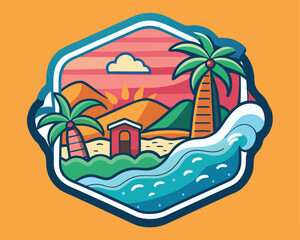 Fun, beach sticker t-shirt design  vector illustration