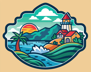 Fun, beach sticker t-shirt design  vector illustration