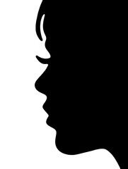 A young boy or girl head profile silhouette in black isolated on a white background