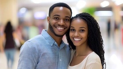 Happy Black Friday: A youthful couple shopping in a mall.
