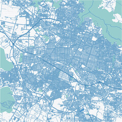Map of Guadalajara in Mexico in blue. Contains layered vector with roads water, parks, etc.