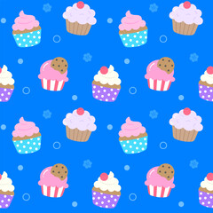 Cute kids seamless pattern party sweet and desserts illustration