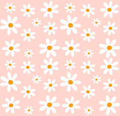 Daisy Flowers SeamlessPattern on Pink Peach Background Wallpaper