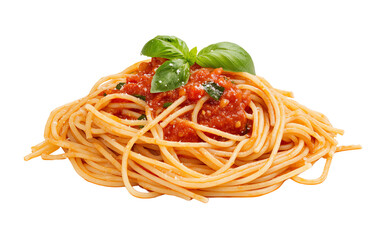 Delicious spaghetti with rich tomato sauce and fresh basil, perfect for Italian cuisine lovers and food photography.