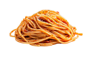 Delicious spaghetti topped with rich tomato sauce, perfect for Italian cuisine lovers and food photography enthusiasts.