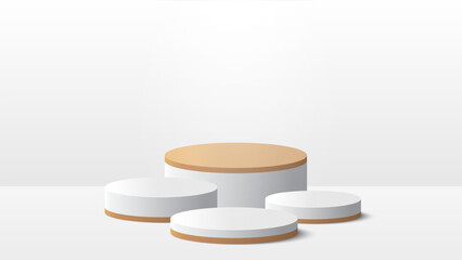 Beige podium platform to show product on white background. White minimal scene for product display presentation. Vector illustration