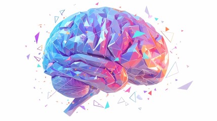 Multifaceted Geometric Diagram of a Colored Brain, Isolated and Stylized