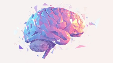 Multifaceted Geometric Diagram of a Colored Brain, Isolated and Stylized