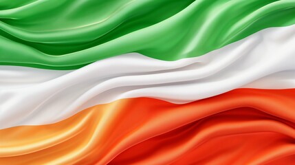 A flag with the colors red, white, and green. The flag is waving in the wind