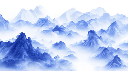 Chinese painting is a landscape of blue and white porcelain featuring rolling mountains