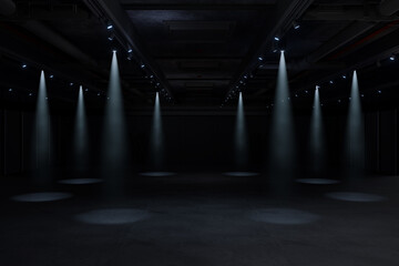 Empty hall exhibition centre.The backdrop for exhibition stands, booth,parking,trade show.Conversation for activity,meeting.Arena for entertainment,event,sports.Indoor for Factory,showroom.3d render.