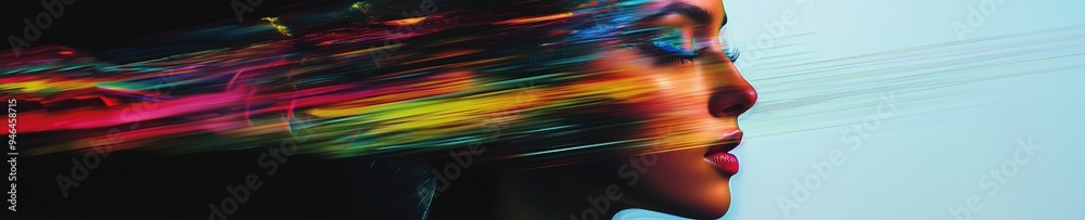 Sticker Dynamic motion of multicolored light trails across a woman's face