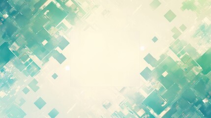 Obraz premium Abstract Green Geometric Background with White Glow and Soft Tones, Featuring Green Squares and Light Effect