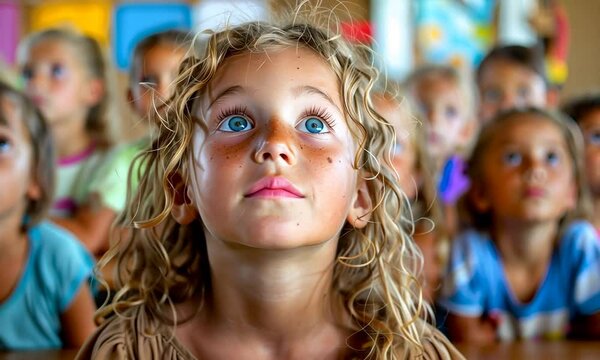 A group of children with wide, curious eyes attentively watches their instructor, immersed in a moment of learning and excitement at summer camp