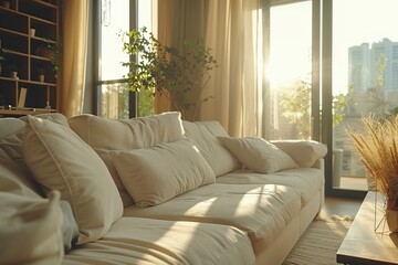 Sunlight Streaming Through Windows in Modern Living Room