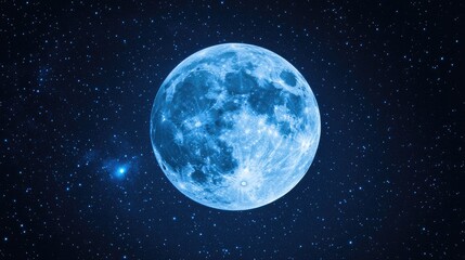 Obraz premium A full blue moon shining brightly in a clear night sky, surrounded by twinkling stars.