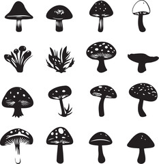 Mushrooms Vector silhouette set on white background