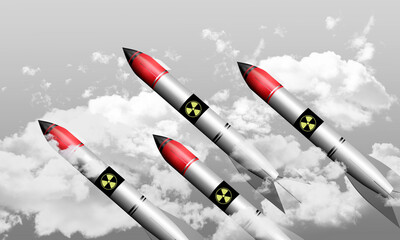 nuclear cruise missiles fly in the sky. the concept of nuclear confrontation. Aeroballistic missiles carry a nuclear charge
