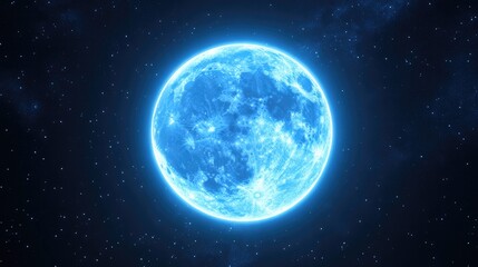 Obraz premium A full blue moon with a soft, glowing aura, surrounded by twinkling stars.