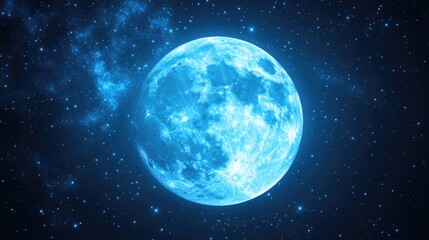 Obraz premium A full blue moon with stars twinkling in the background, creating a peaceful night scene.