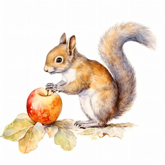 gezeichnetes Eichh&ouml;rnchen mit &Auml;pfeln Obst und Natur
