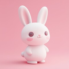 Obraz premium Cute minimalistic white bunny toy on soft pink background
