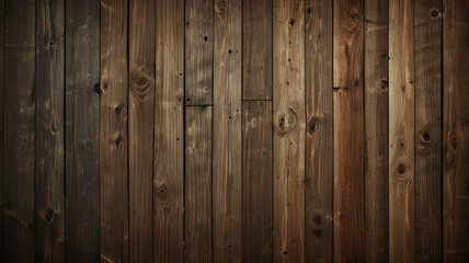 Naklejka premium Fond de planche de bois marron foncé, papier peint. Vieux fond en bois texturé foncé grunge, la surface de la vieille texture de bois brun, vue de dessus lambris en bois de pin brun. 