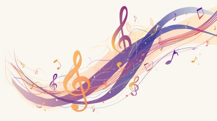 Fototapeta premium Continuous Music Line Art Note Vector Sketch Illustration, Abstract Music Notes Background, Minimalist Concept with Outline Icon and Copy Space