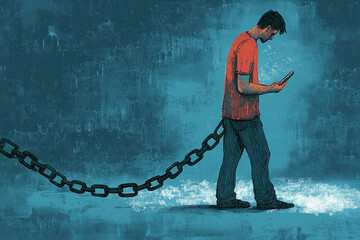 man holding smartphone while chained