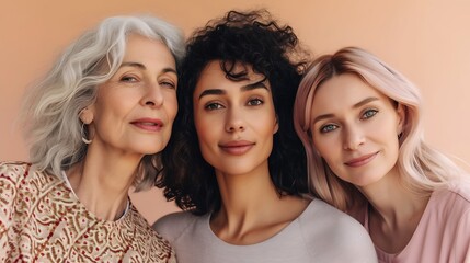 Obraz premium women of different generations and different nationalities looking at camera : Generative AI
