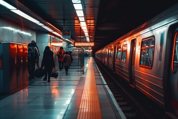 The train passes slowly through the modern subway statio : Generative AI