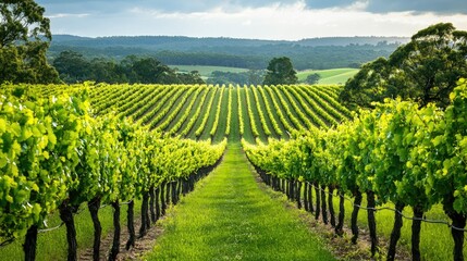 Fototapeta premium Vineyard Rows In A Picturesque Setting