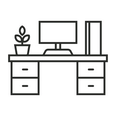 Workspace icon, Furniture symbol outline icon, editable vector illustration and transparent graphic element. Isolated on white background