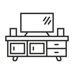 Tv stand icon, Furniture symbol outline icon, editable vector illustration and transparent graphic element. Isolated on white background