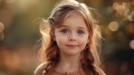 Fototapeta premium portrait of a little girl outdoors in autumn : Generative AI