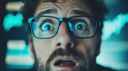 An abstract scene depicting a futuristic environment with digital elements and glowing graphics visible on screens, representing advanced technology and innovation.