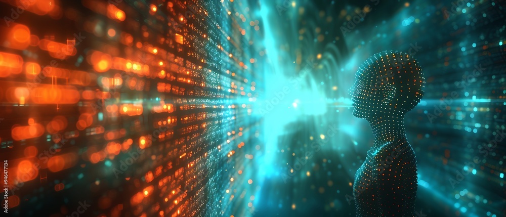 Poster virtual human on circuit pattern 3d : Generative AI