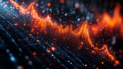 Holographic graphs display intricate relationships between data sets, showcasing vibrant colors and patterns in a digital space filled with depth and movement.