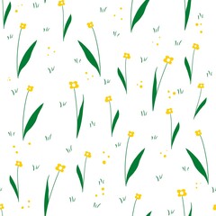 Seamless botanical pattern with cute flowers and grasses