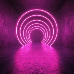 Naklejka premium Bright laser beams forming concentric circles, vivid neon colors, dynamic and futuristic stage setup