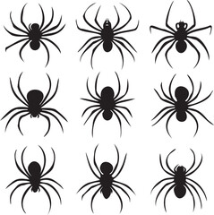 Spider Black Silhouette Vector icons set