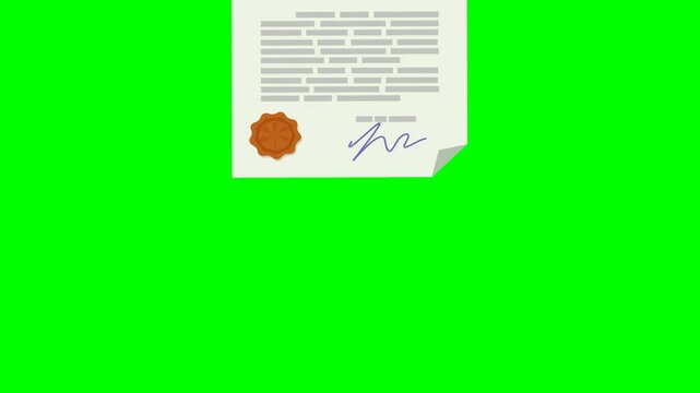 Animation loop of a testament appearing from the bottom to place in the center and disappearing at the top on green screen with alpha channel (flat design)