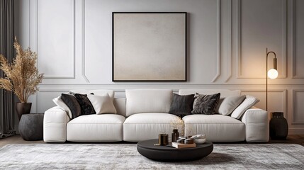 Modern Chic Living Room Interior with Copy Space at the Bottom