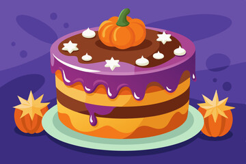 Halloween cake, watercolor clipart illustration with isolated background.

