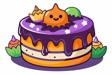 Halloween cake, watercolor clipart illustration with isolated background.
