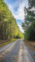 Obraz premium Serene Gravel Path Through Lush Pine Forest - Rustic and Rural Charm