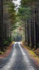 Naklejka premium Tranquil Gravel Road Through Pine Forest - Embracing Rustic and Rural Charm